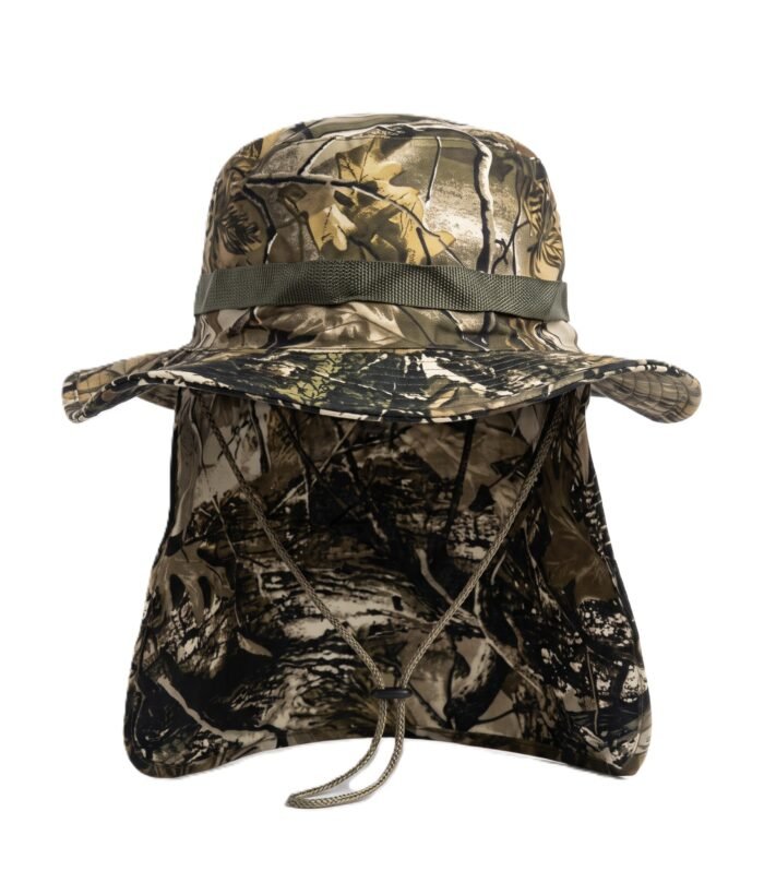 WOODLAND CAMO GREEN BOONIE HAT WITH NECK FLAP